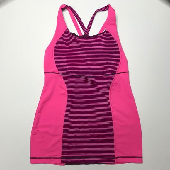 Lululemon Energy Tank Hyper Stripe Raspberry sz 4 - Picture 1 of 2